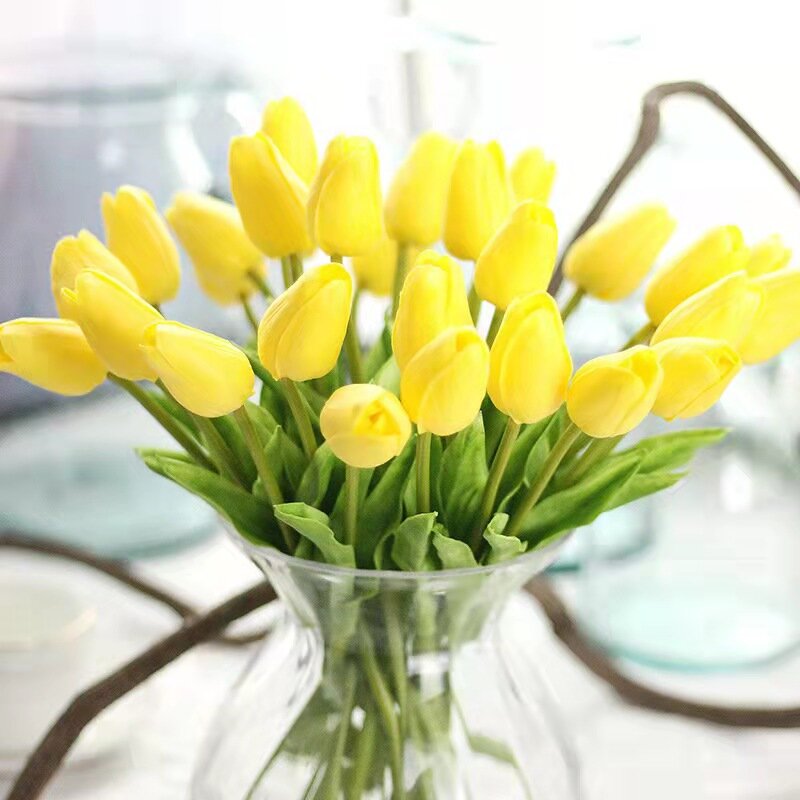 10pc prawdziwy dotyk Sylikonowe Tulipany Flores Artificiales Decoracion Hogar silikonowy sztuczny tulipan kwiat Тюльпаны Искусственные