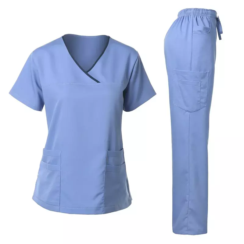 Многоцветные скрабы, комплект униформы, топ с коротким рукавом + брюки, униформа для ухода за женщинами, оптовая продажа, медицинская хирургическая Спецодежда