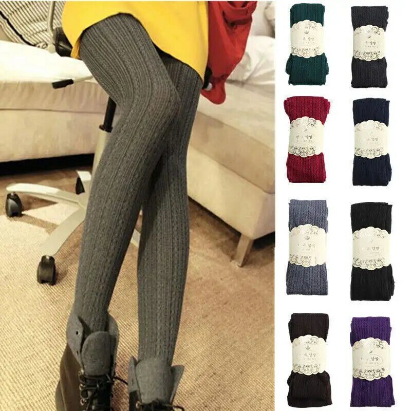 Winter Warm Tights Pantyhose Women High Waist Fleece Thermal Stocking Insulated Pants knitted Twists Vertical Outwear Leggings