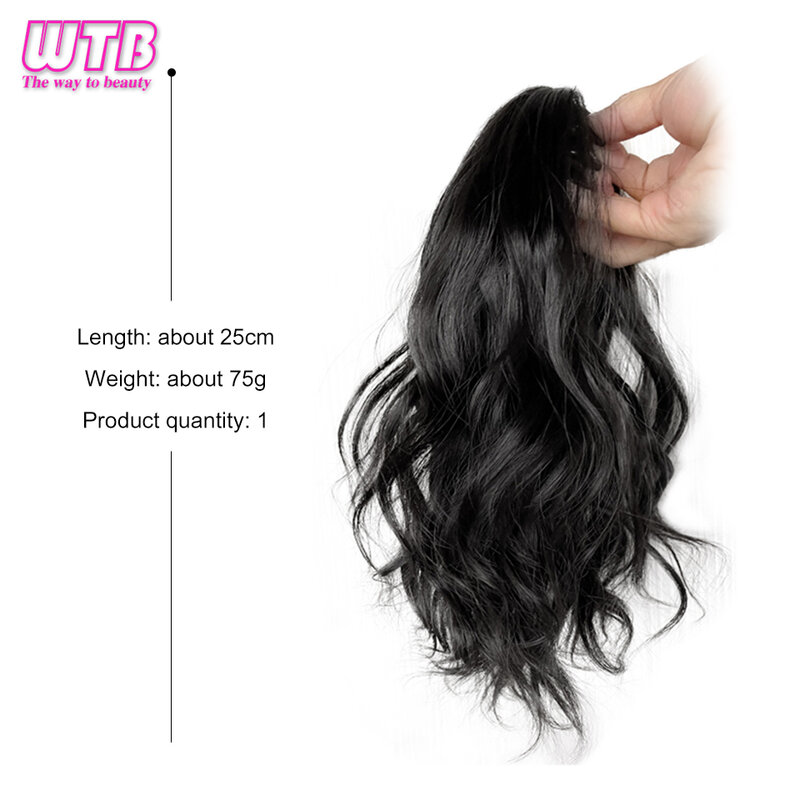 Wtb-女性用合成ポニーテールウィッグ、ポニーテール、小さなキャッチクリップ、短い巻き毛、ふわふわ、自然、偽の髪