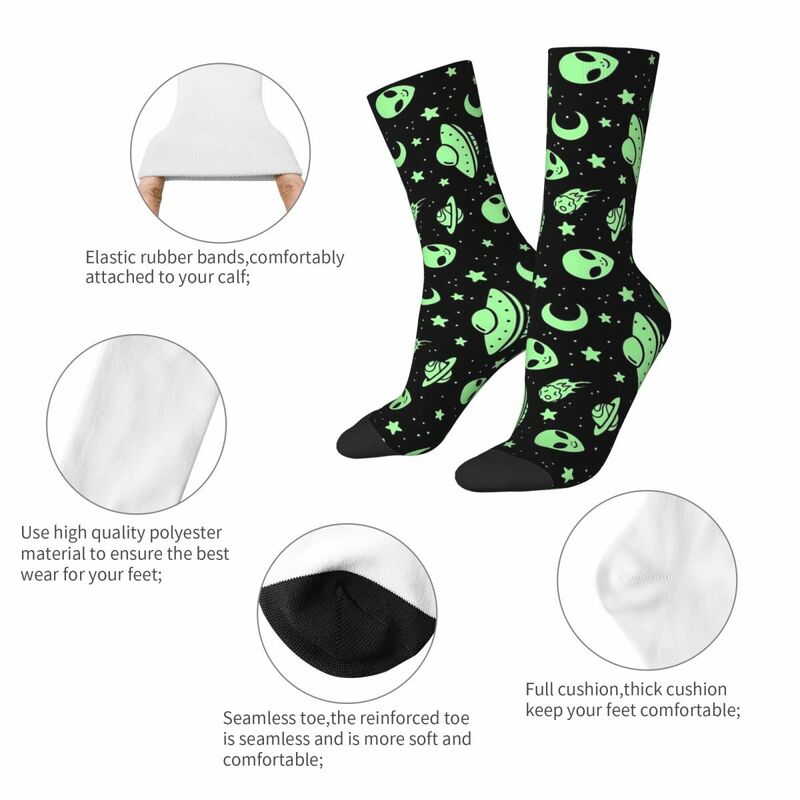 Winter Warm Crazy Design Men's Women's UFO And Alien Pattern Socks Sweat Absorbing Basketball Socks