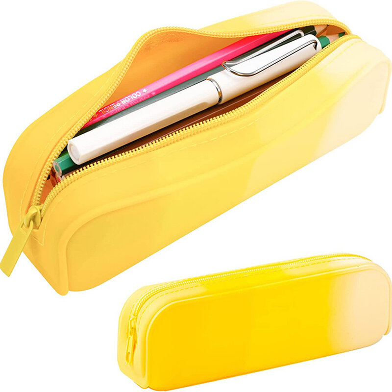 Caixa de caneta retangular Silicone, cor gradiente, grande capacidade, lápis de escritório saco para estudantes, aprendendo papelaria armazenamento suprimentos
