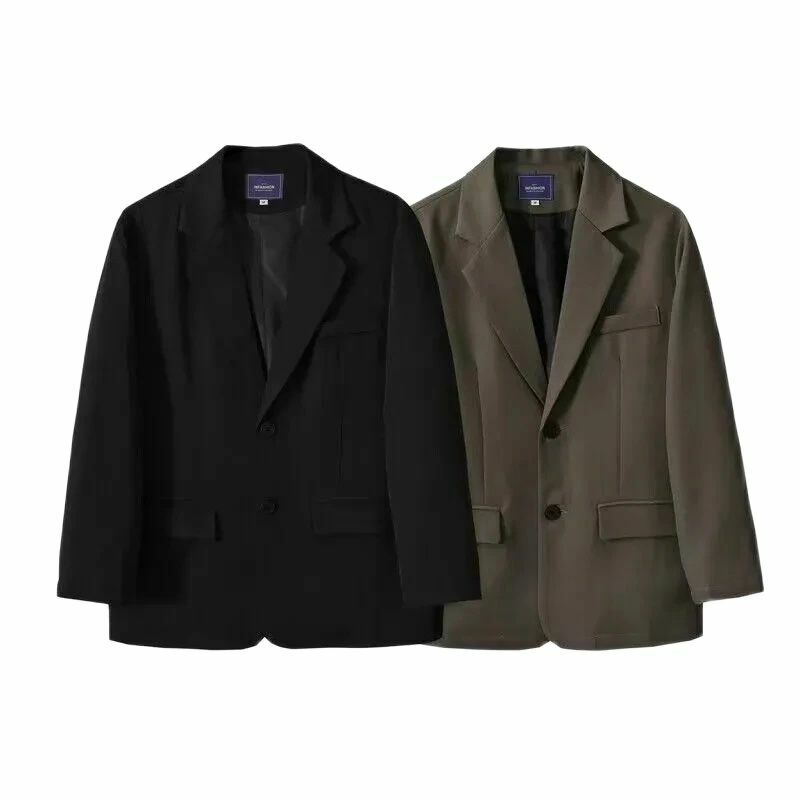 Однотонная куртка в стиле ретро для мужчин и женщин, свободный красивый повседневный жакет для отдыха, блейзер для пар, 2024