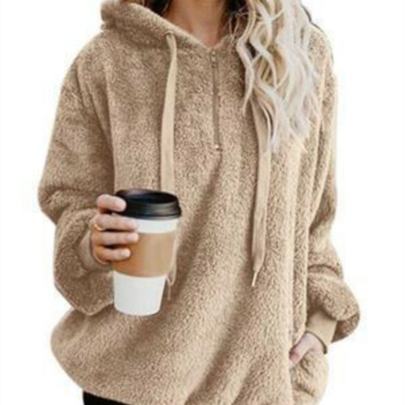 Dames Sherpa Pullover Fuzzy Fleece Sweatshirt Oversized Hoodie Met Zakken Winter Hoodies Losse Jas Met Capuchon Warme Streetwear