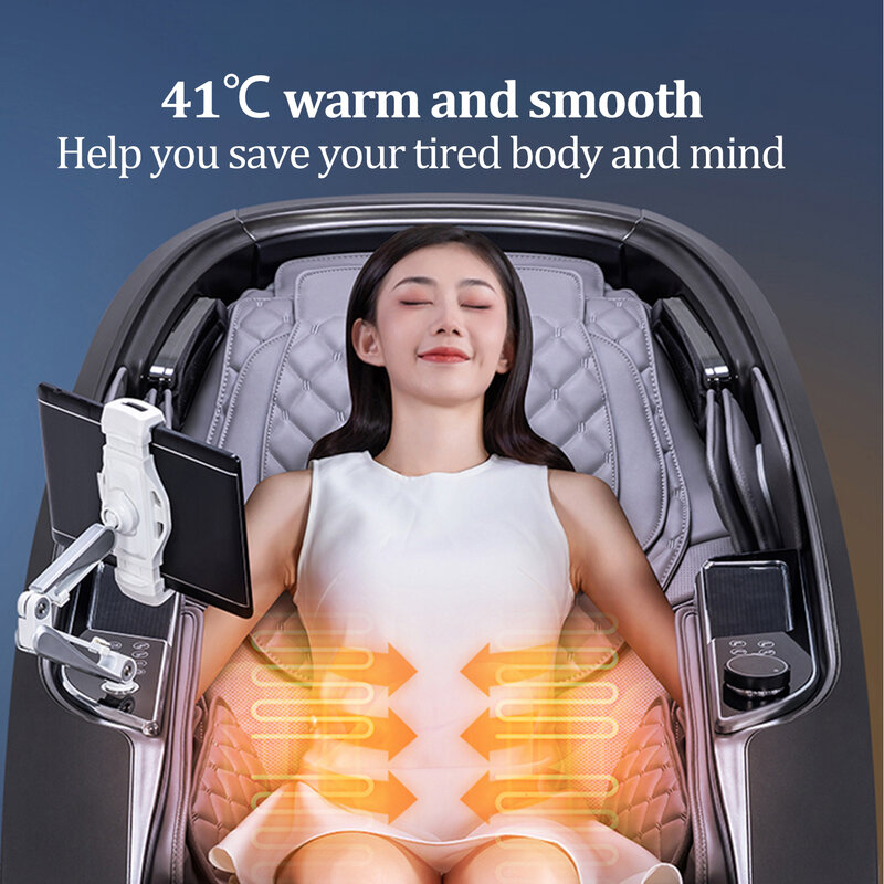 Cadeira massageadora elétrica 4D de luxo, 3 anos de garantia, 7 polegadas, tela sensível ao toque, cadeira de escritório 3D de corpo inteiro, rolo de pé Shiatsu