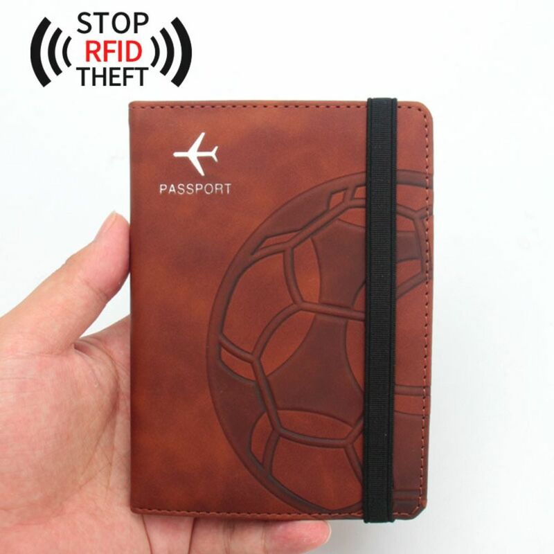Leather RFID Passport Holder Durable Multi-function Ultra-thin Passport Bag Football Waterproof RFID Wallet Passport