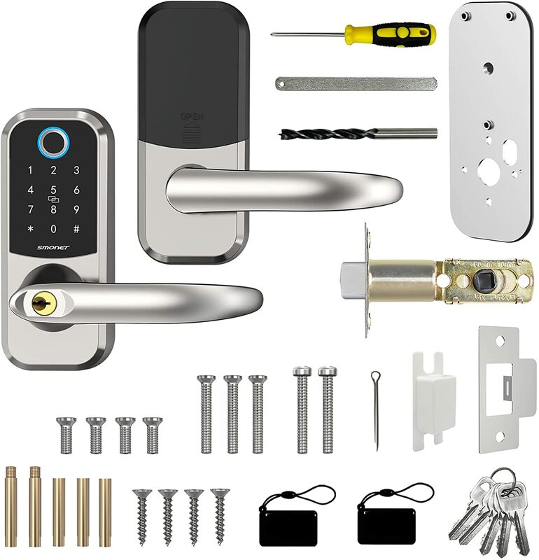 Smonet Hornbill kunci pintu cerdas elektronik, kunci pintu cerdas biometrik sidik jari tanpa kunci, kunci gerendel depan, penguncian jarak jauh Wifi, kartu IC rumah