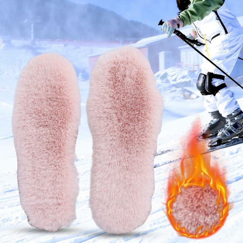 Palmilhas térmicas de pele de coelho do falso unisex, engrossar, respirável, calçados esportivos, botas solas, durável, inverno, 1 par