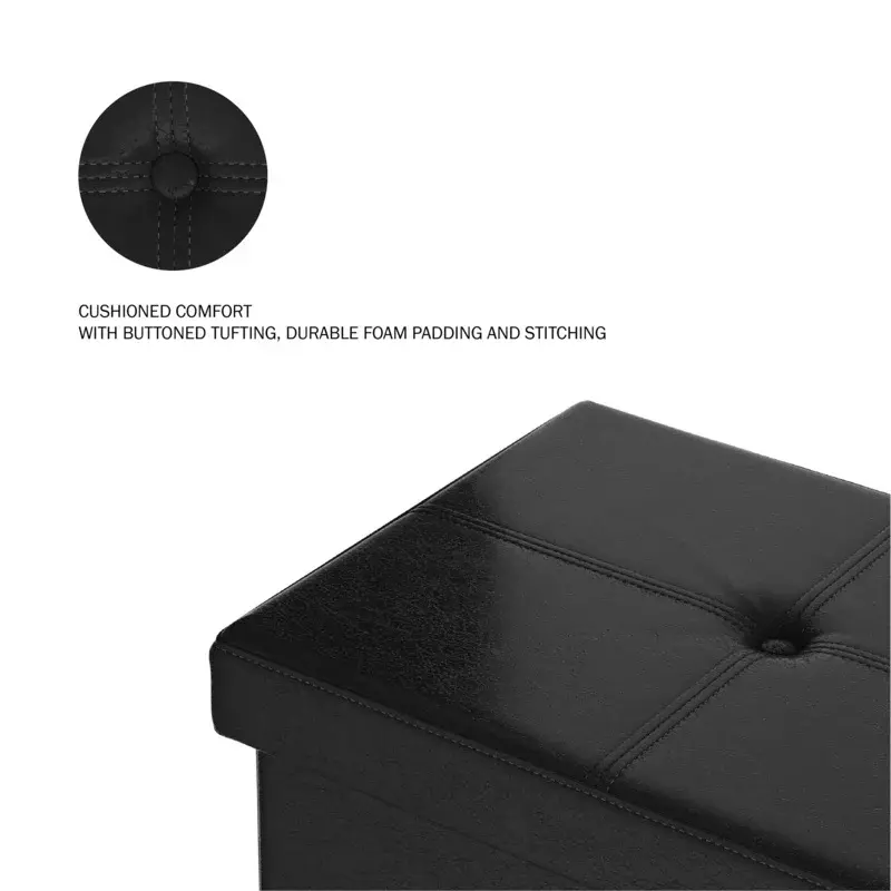 Роскошный домашний 30-дюймовый складной оттоманка из искусственной кожи со съемным ящиком (черный)