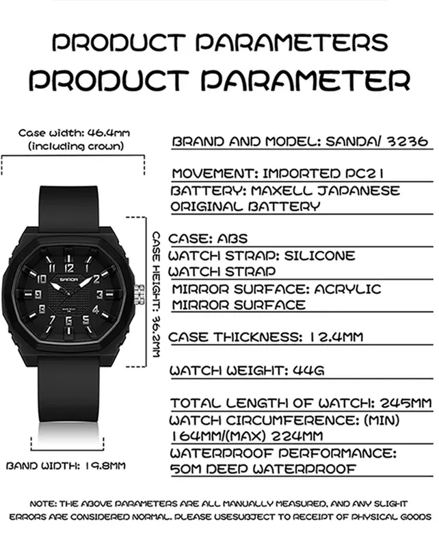 Sanda-reloj electrónico de cuarzo para hombre, cronógrafo de pulsera con letras simples de resina, resistente al agua, a la moda, nuevo