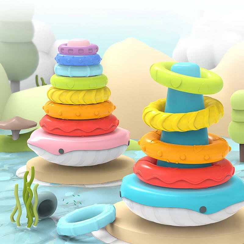 Stacking Rings Toy Colorful Stacking Ring Tower 7 Ring Stacking Circle Baby Early Childhood Education Puzzle Ring Montessori Toy