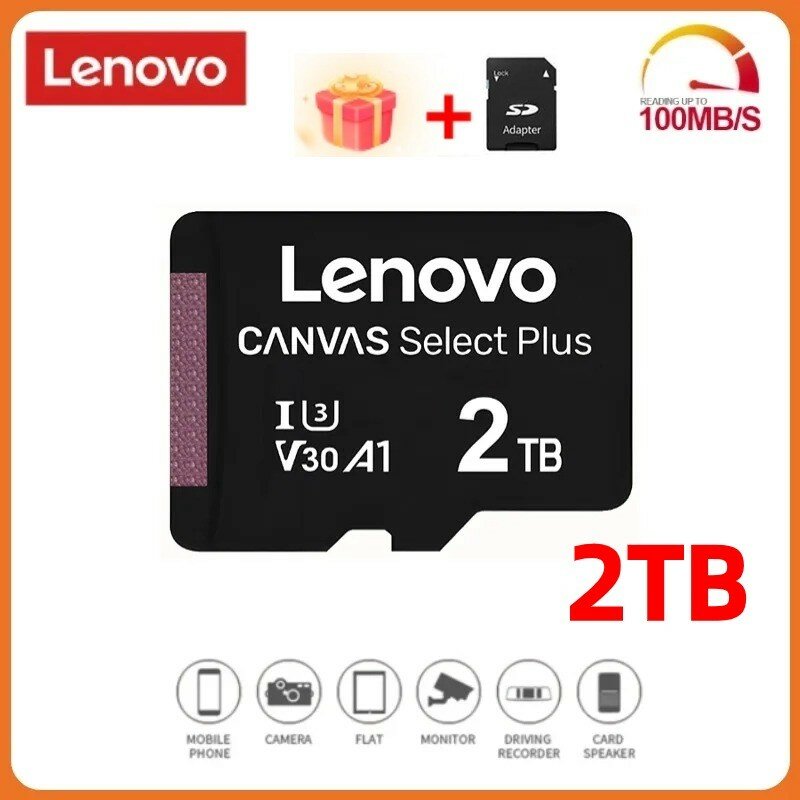 Lenovo Mini kartu memori TF Flash 2TB, kartu TF kelas 10 kapasitas 256GB mikro TF kartu SD 128GB Ultra untuk Ponsel/komputer