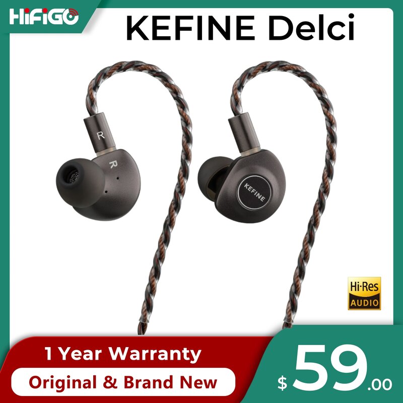 KEFINE Delci 10mm DLC+PU Diaphragm Dynamic Driver Hifi Wired IEM Earphones with CNC Metal & Detachable 0.78mm 2pin 3.5mm Cable