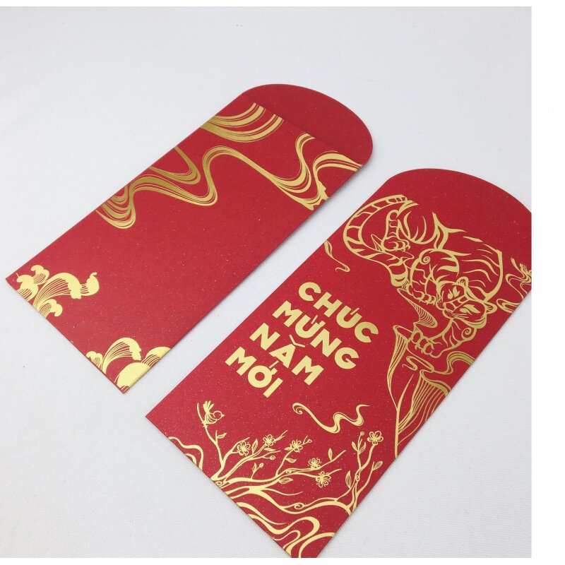 Индивидуальный продукт, 2024 изготовленный на заказ красный конверт, логотип из золотой фольги, красный карман, счастливая фотография на новый год