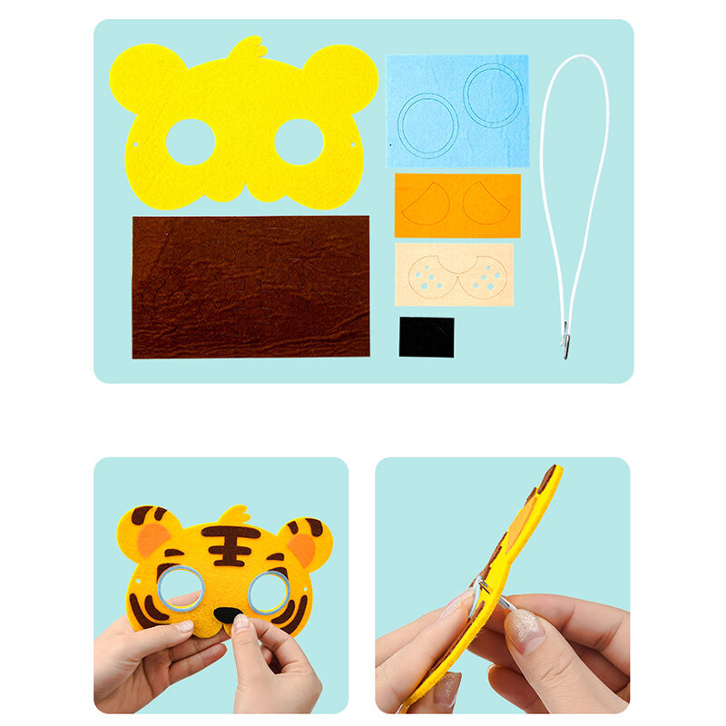 Masque Animal de dessin animé, jouet interactif Parent-enfant fait à la main, artisanat d'art, accessoire de Performance à la maternelle, cadeau pour enfants, 3 pièces