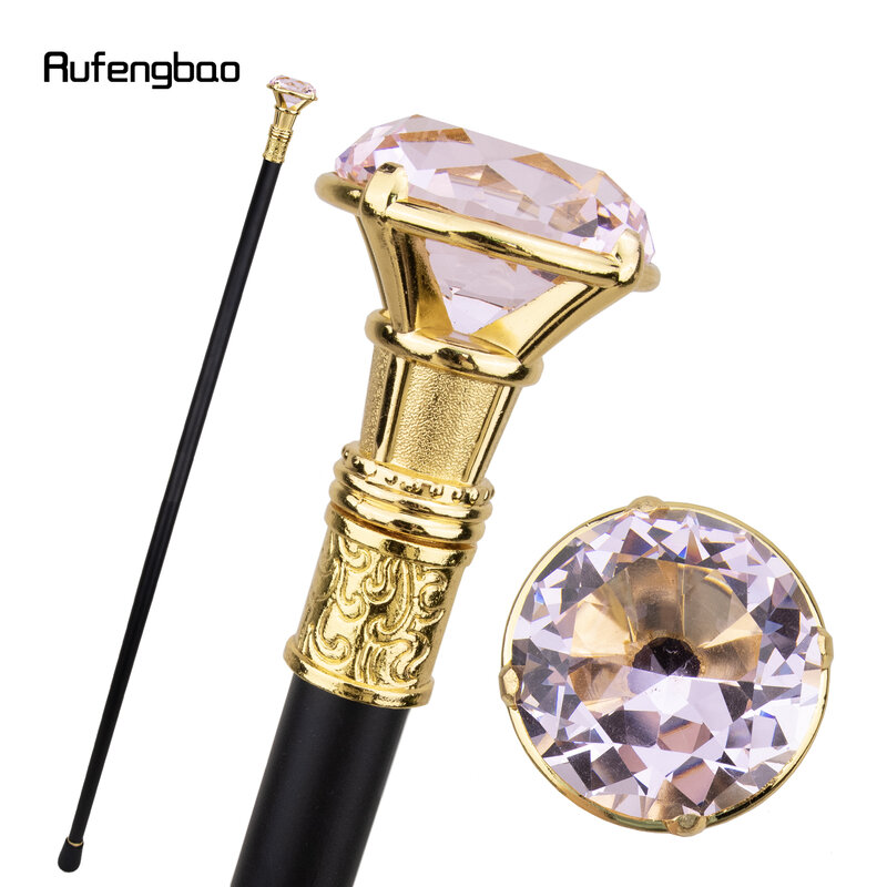 Pink Diamond Type Golden Single Joint Walking Stick Decorative Cospaly Party Fashionable Walking Cane Halloween Crosier 93cm