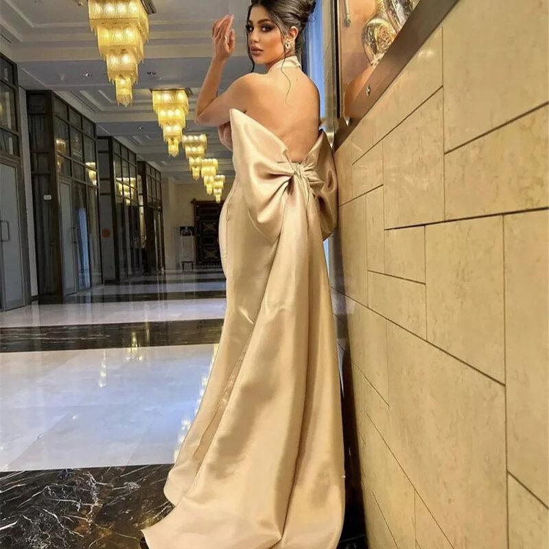 Elegante sirena saudita arabo donna abiti da sera collo alto grande fiocco coda posteriore Dubai abiti da ballo abito da festa formale 2024ML-037