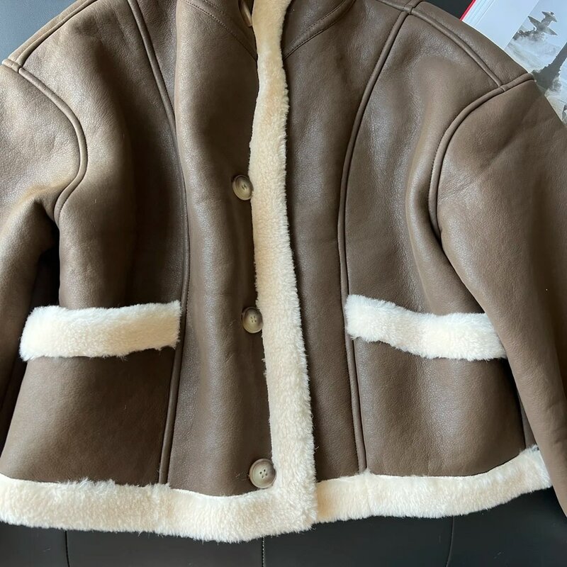 Manteau en fourrure de laine d'agneau, version ample, mode décontractée, automne 2024, nouveau, 1104