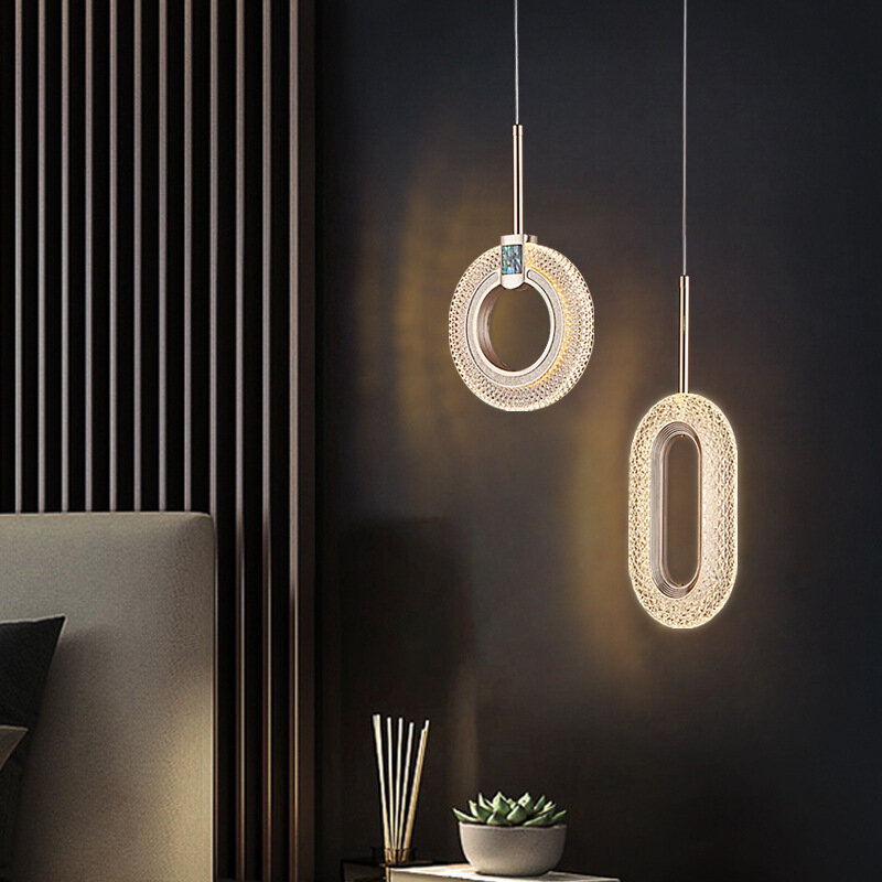 โคมไฟระย้าคริสตัลอะคริลิคทรงโคมแขวนเพดานแบบนอร์ดิก24ซม. โคมไฟข้างเตียง LED ของแต่งห้องนอนรับประทานอาหารในบ้านห้องนั่งเล่น
