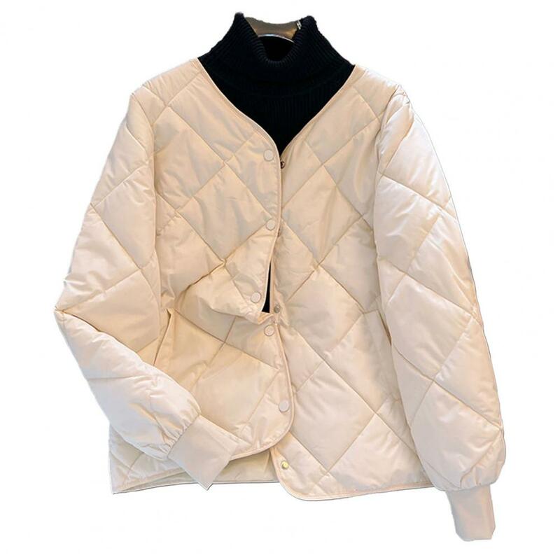 Женское хлопковое пальто с V-образным вырезом и длинными рукавами, свободное бейсбольное пальто с карманами и манжетами, зимняя короткая куртка, женские куртки