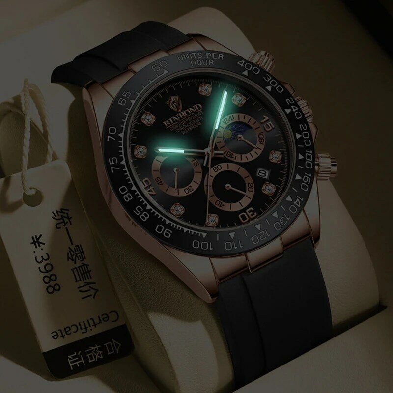 BINBON-Relógio de quartzo impermeável de luxo masculino, cronógrafo luminoso, relógios esportivos casuais, data, 2024