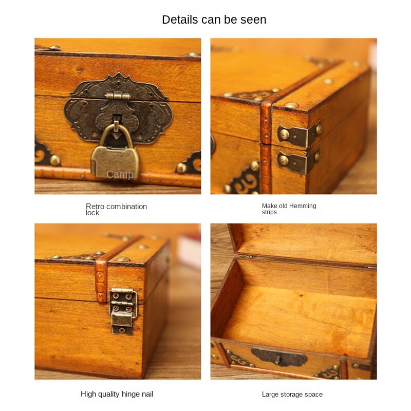 Caja de almacenamiento de cosméticos de madera Vintage, acabado de escritorio, joyero de madera con cerradura, caja de almacenamiento