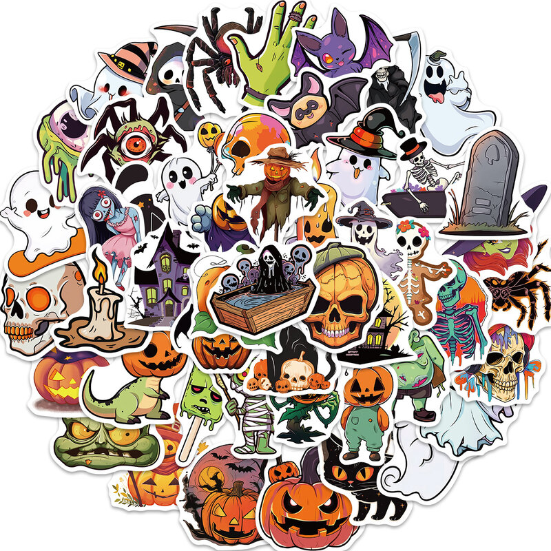Cartoon Horror Halloween Series Adesivos, Graffiti, Adequado para Laptop, Capacetes, Decoração Desktop, Brinquedos DIY, 50pcs