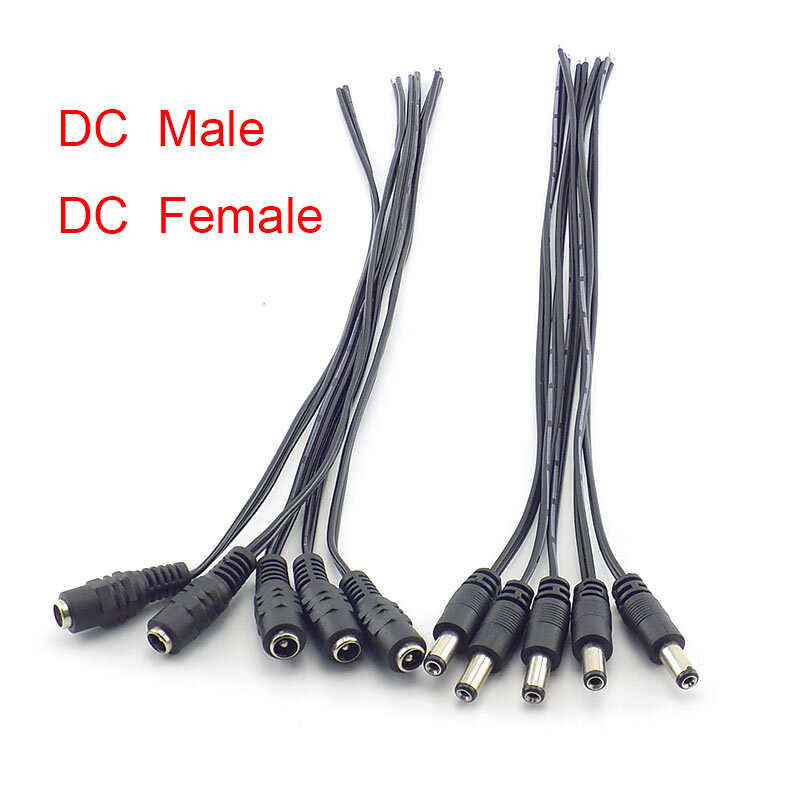 DC macho e fêmea Conectores Plug, fonte de alimentação, cabo de extensão, cabo, CCTV, câmera, LED Strip Light, 12V, 2.1x5.5mm, 5pcs