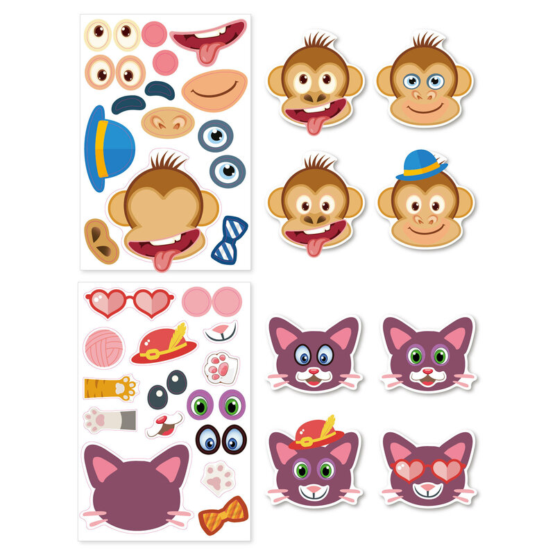 Creative Kids DIY Stickers Funny Make An Animal Face Assemble Jigsaw Children Puzzle Sticker Boys Girls Gifts Educational