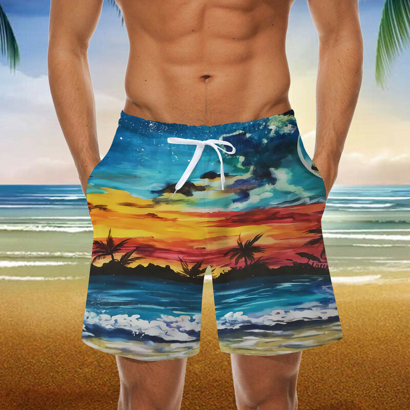 Мужские пляжные шорты с 3D-принтом Sea Island Y2k, летние пляжные шорты для серфинга, купальник для Гавайских сундуков, крутые шорты для льда
