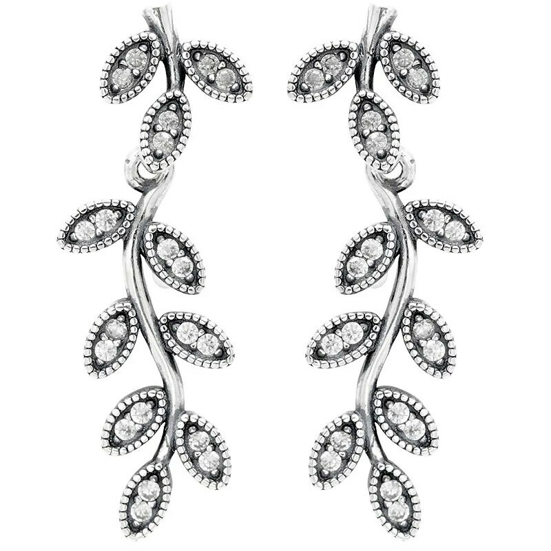 925 szterlingów srebrne liście abstrakcyjna elegancja pióra bajkowy wahacz z piórami kolczyk w kształcie serca pasuje do oryginalnej europejskiej biżuterii prezent