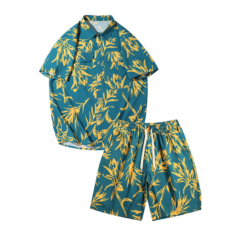 Мужской пляжный комплект из 2 предметов, быстросохнущая гавайская рубашка и шорты с принтом, летняя модная одежда больших размеров 10xl 9xl
