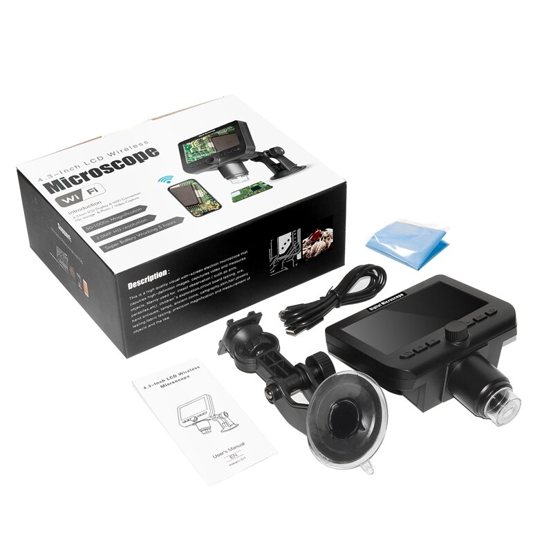 ワイヤレス電子顕微鏡,4.3インチ,LCDディスプレイ付き,1000x Wi-Fiビデオ付き顕微鏡,1080p HD,充電式内視鏡カメラ