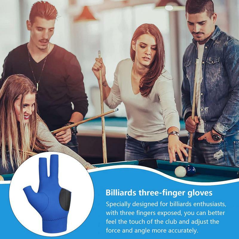 Sarung tangan tiga jari uniseks, sarung tangan Billiard tiga-jari, Aksesori biliar Universal untuk permainan biliar tangan kiri atau kanan