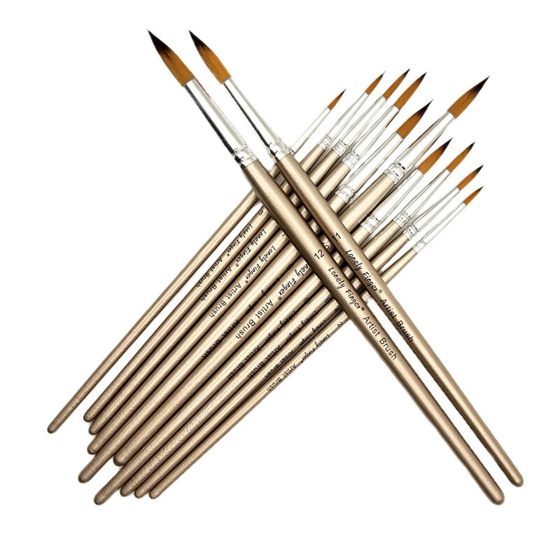 12 pezzi punte in Nylon rotonde professionali Set di pennelli per artisti pennelli Anti-spargimento per pittura ad acquerello ad olio acrilico