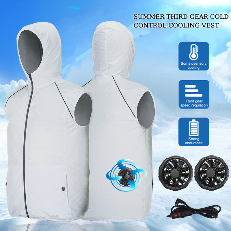Мужская летняя одежда для кондиционирования воздуха, жилет с вентилятором охлаждения, Солнцезащитная одежда с капюшоном, Женская Стандартная куртка