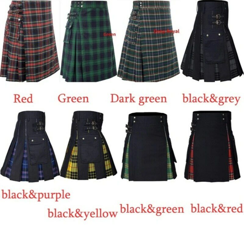 Kilt per uomo, Kilt Utility, Kilt ibrido Jeans 100% cotone, Kilt da uomo tradizionale scozzese pieghettato scatola moderna