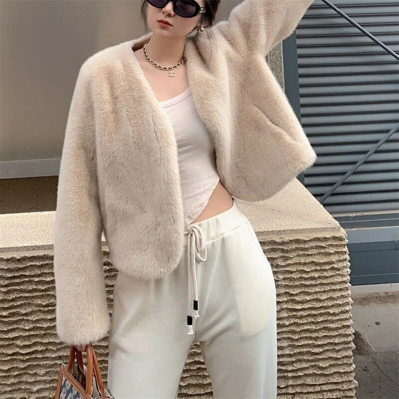 2023 Autumn Winter New Korean Version Elegant Women's Faux Fur Coat Temperament Versatile Loose Faux Fur Female Jacket