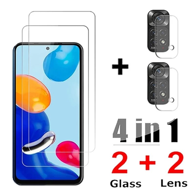 4in1 Tempered Glass For Xiaomi Redmi A1 Note 11 11S 10C 10S 10 Pro 5G Screen Protector Camera Lens Protective Film