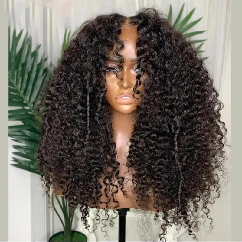 Natural 180Density Long Soft 26inch Black Kinky Curly Deep Lace Front Wig For Women BabyHair Glueless Preplucked Heat Resistant