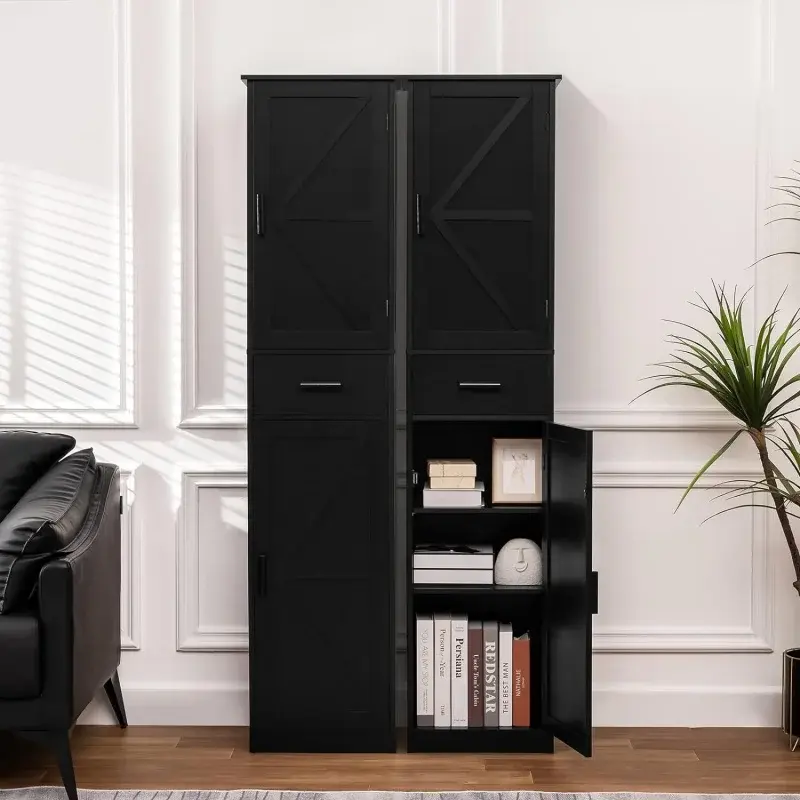 WEENFON Tall Bathroom Cabinet with 6 Shelves, Narrow Cabinet with 2 Doors & 1 Drawer, Freestanding Storage Cabinet, for Bath