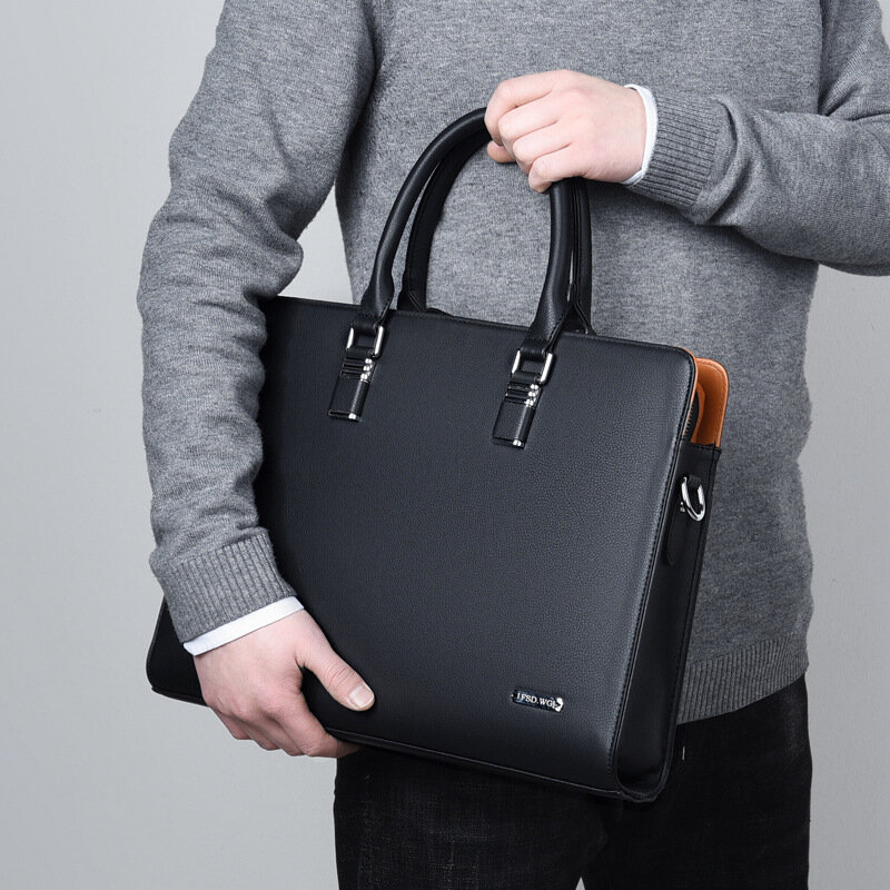 Oyixinger-Bolsa de couro para homens, pasta de negócios, bolsa casual, grande capacidade, laptop de 14 "e 15", na moda