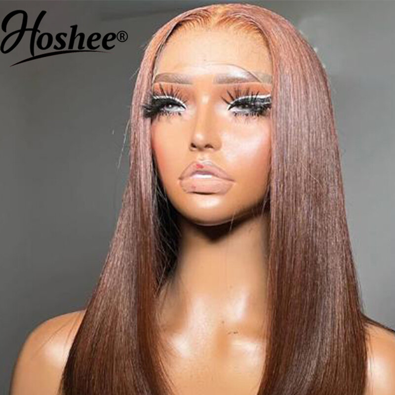 Straight Natural Colored Chestnut Brown Brazilian Remy Human Hair Lace Front Wig For Woman13X4 HD Transparent Frontal Wigs