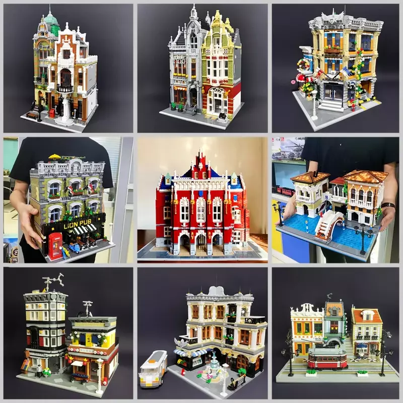 JIESTAR – blocs de construction créatifs MOC Street View Lion Pub Club, maison modulaire en brique, modèle jouet Grand Emporium, 89107 5910 pièces
