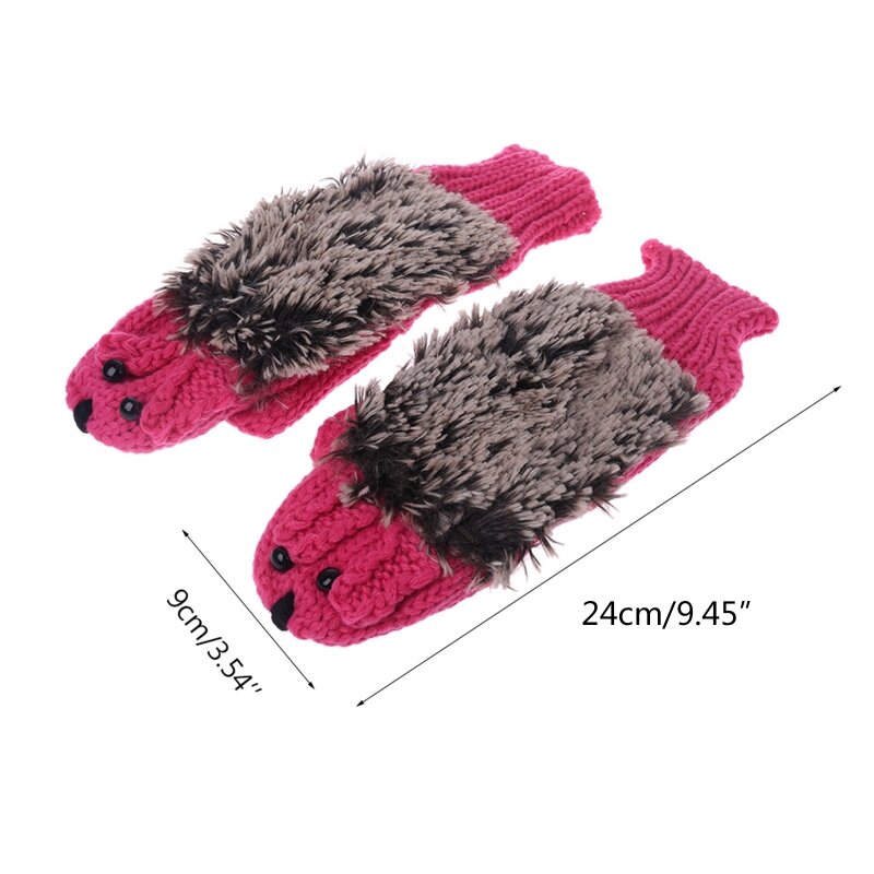 1 Pair Women Hedgehog Gloves Winter Aniaml Knit Windproof Thermal Mittens