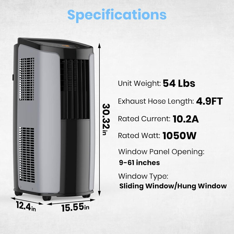 8,000BTU Portable Air Conditioner, Smart Wifi Control, AC Unit with Dehumidifier, Fan, Window Kit for Easy Installation