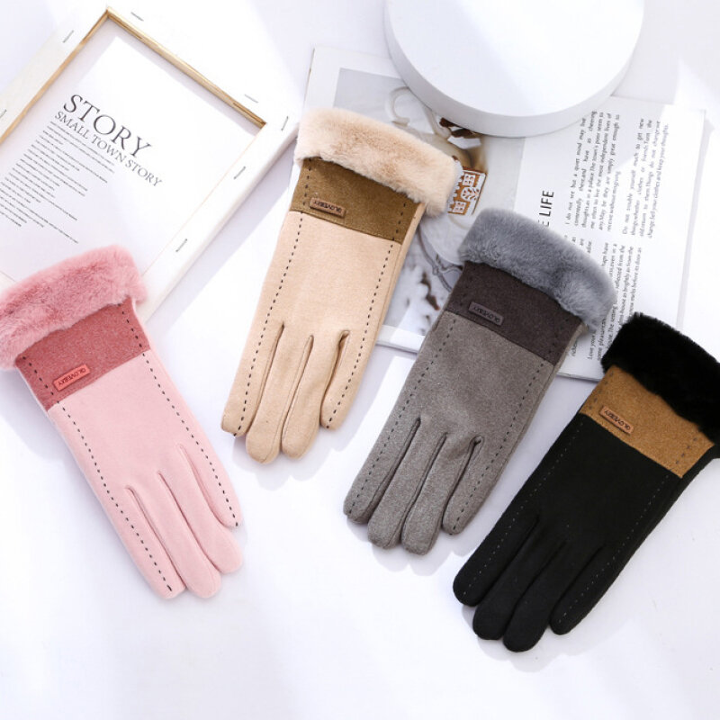 Winter Women Fashion Elegant Keep Warm Touch Screen Thickened Fleece Gloves Drive Cycling Cold Protection Soft