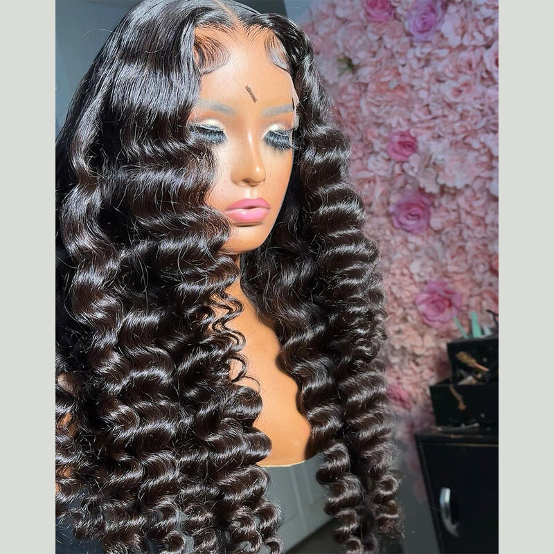 Perruque Lace Front Wig bouclée noire sans colle, 26 pouces, densité 180%, pre-plucked, deep wave, avec baby hair, pour femmes noires, 03/Cosplay
