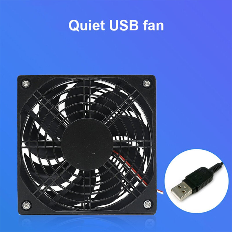DIY PC Cooling Fan, Cooler, TV Box, sem fio, silencioso, silencioso, DC 5V, Alimentação USB, 120mm Fan, 120x25mm, 12 centímetros W parafusos, rede de protecção