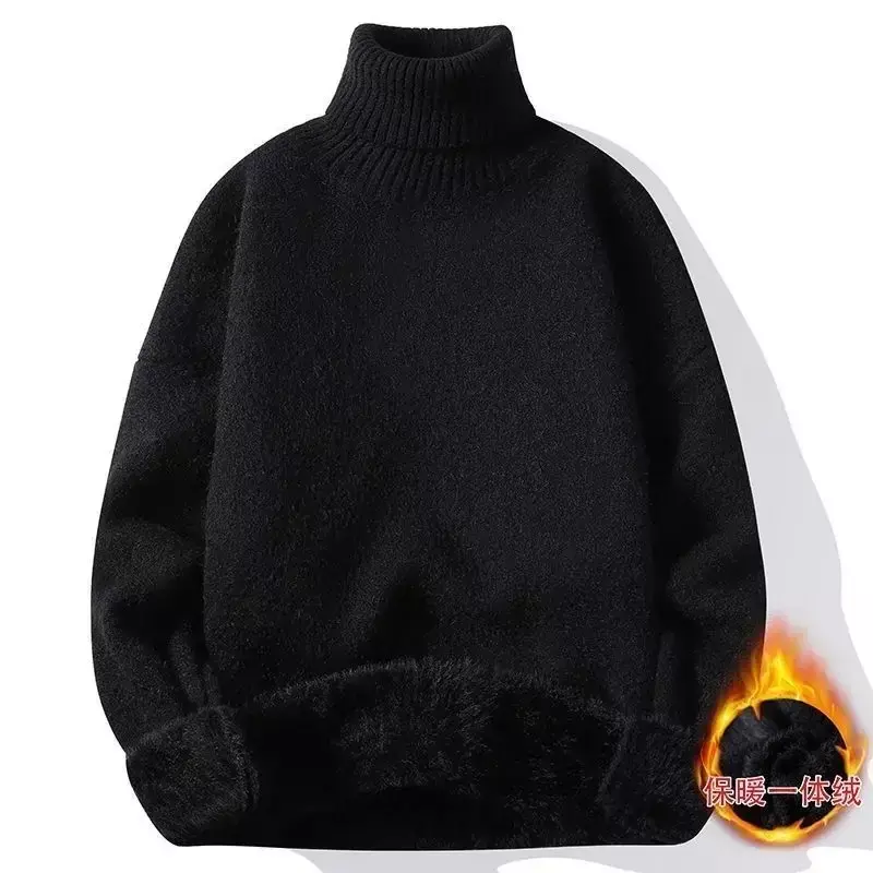 Camisola Harajuku de lã de vison para homens, malha grossa, linha de gola alta, camisa base solta quente, outono e inverno
